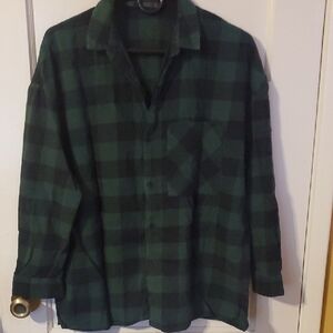Zara Green and Black Plaid Button Down Shirt
